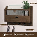 Nekon Key and Mail Holder for Wall, Key Organizer with 5 Hooks & Storage Drawer, 11" W x 7.9" H x 3.1" D Wooden Key Rack for 