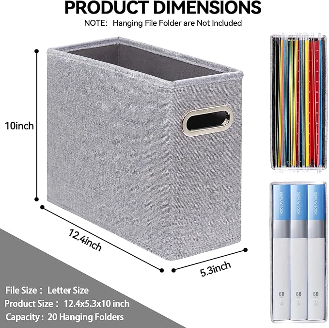 4 Pack Letter Size File Storage Box Collapsible, Fabric Hanging File Folders Organizer, Portable Office Document Holder with 