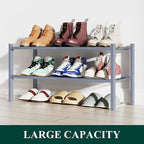 Smiry Shoe Rack, 2 Tier Bamboo Shoe Organizer, Stackable Free Standing Wooden Shoe Storage Shelf for Closet, Entryway, Front 