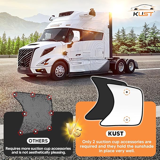 KUST 23''×21.6'' Side Window Sun Shade for Semi Truck, RV Semi Truck,Volvo VNL,International Trucks, Freightliner Black&Silver Side Window Shade, Sunshade with Suction Cup, Glare Sun UV Rays 2PCS