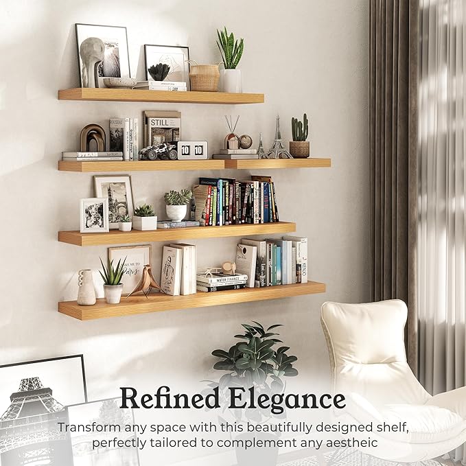 Floating Shelves for Wall, 7.9" Deep Wall Mounted Wood Shelves for Bathroom, Bedroom, Living Room, Kitchen, Hanging Shelf for