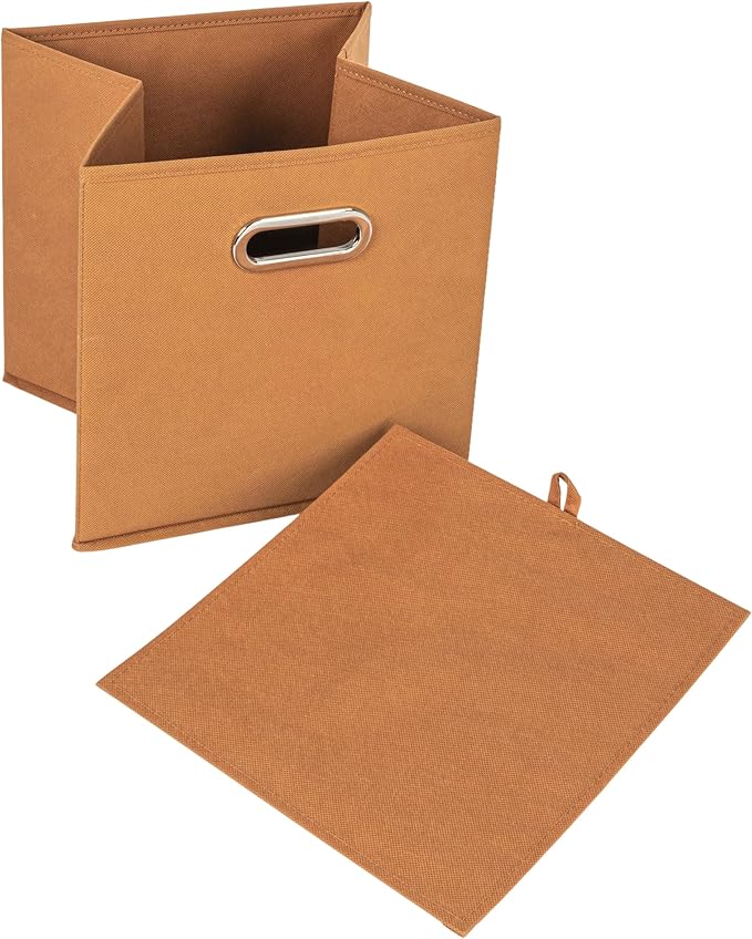 Household Essentials Foldable Fabric Storage Cubes 6-Pack – 11x11x11 Stackable Non-Woven Bins with Chipboard Sides & Grommet 