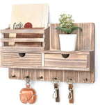 Rebee Vision Farmhouse Key Holder Wall Mount with 2 Drawer Organizer – Key and Mail Holder for Wall with 6 Key Hooks & Shelf 