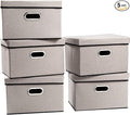 PRANDOM Foldable Storage Bin with Lid [5-Pack] Linen Fabric Decorative Storage Box Organizer Container Basket Cube with Handl