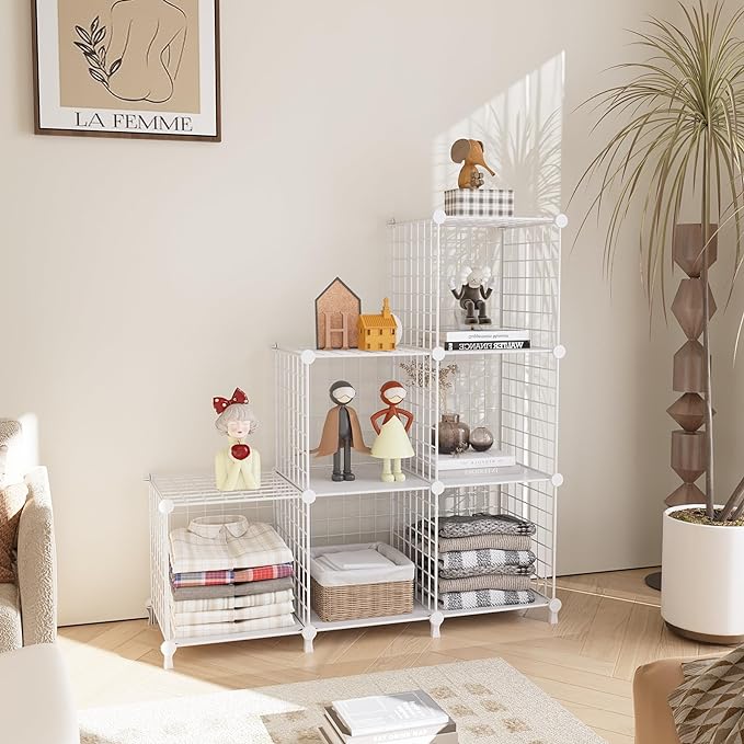 AWTATOS Wire Cube Storage Organizer, Closet Organizers and Storage, Metal 6 Cube Storage Shelves Bookshelf, Portable Closet C
