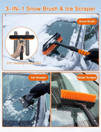 33 Inch Ice Scrapers for Car Windshield, 3 in 1 Extendable Snow Brush, Snow Scraper for Car with Foam Grip and 270° Pivoting Brush Head, Silicone Squeegee for Sedan SUV Truck RV