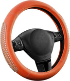 PIC AUTO Steering Wheel Cover, Glitter Gel Particles & Orange Luxury Leather Car Steering Cover, Universal Fit 14.5"-15.5" An