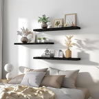 PHPH 36 Inch Wood Floating Shelves for Wall, Wooden Wall Shelves for Bedroom, Set of 4 Black