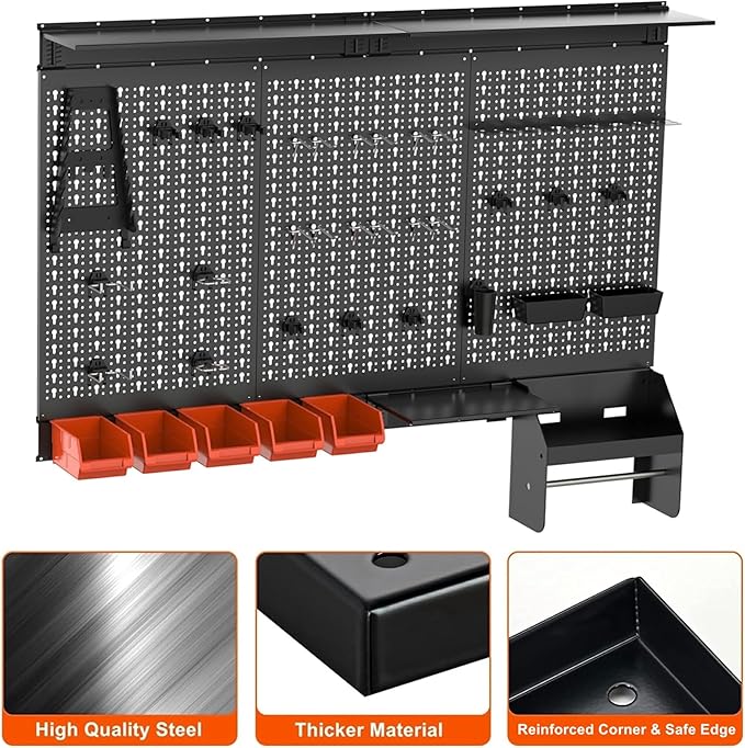 TORACK Metal Pegboard Wall Organizer 4ft Wide, Tool Storage Pegboard System for Garage with Accessories, Wall Mount Storage B