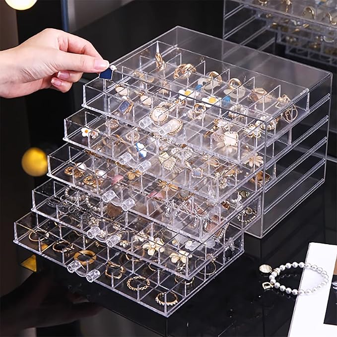Clear Acrylic Jewelry Storage Box, Earring Jewelry Organizer with 5 Drawers, 5-Layer Jewelry Box for Women, Earrings Display 