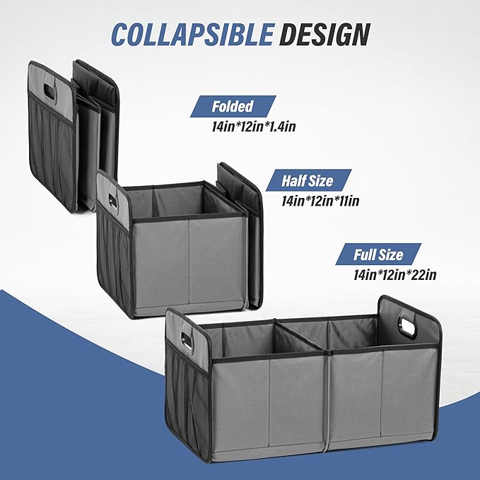 Simple Deluxe Car Trunk Organizer, Collapsible 2 Compartments Trunk Storage, Anti-slip Design, Made of Waterproof 600D Oxford P