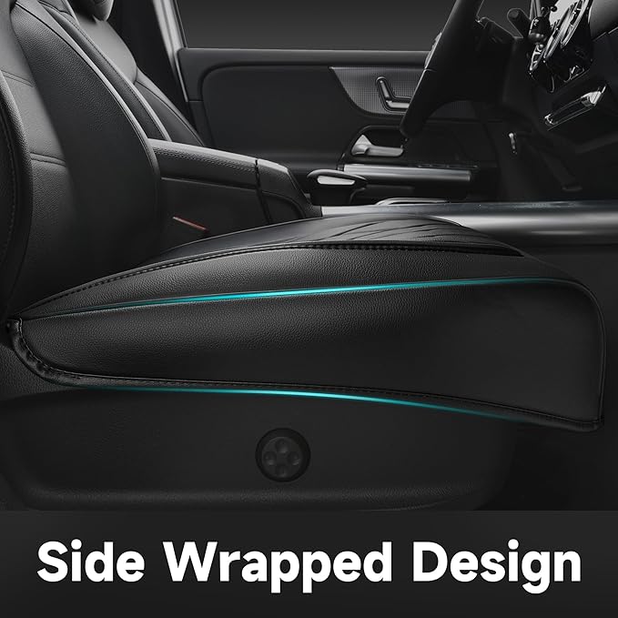 CAR PASS 2 Pack Leather Front Car Seat Covers, Bottom Seat Covers Full Wrapped with Storage Pocket, Anti-Slip Leather Seat Pr