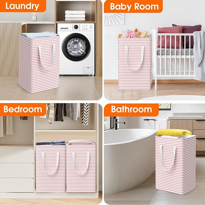 3 Pack Large Laundry Basket,Waterproof & Freestanding Laundry Hamper,Collapsible Clothes Hampers with Easy Carry Long & Reinf