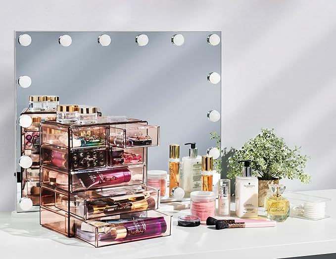 Sorbus Acrylic Makeup Organizer Set, 7-Drawer Vanity & Countertop Cosmetic Storage with Small & Wide Drawers, Bronze Glow Mak