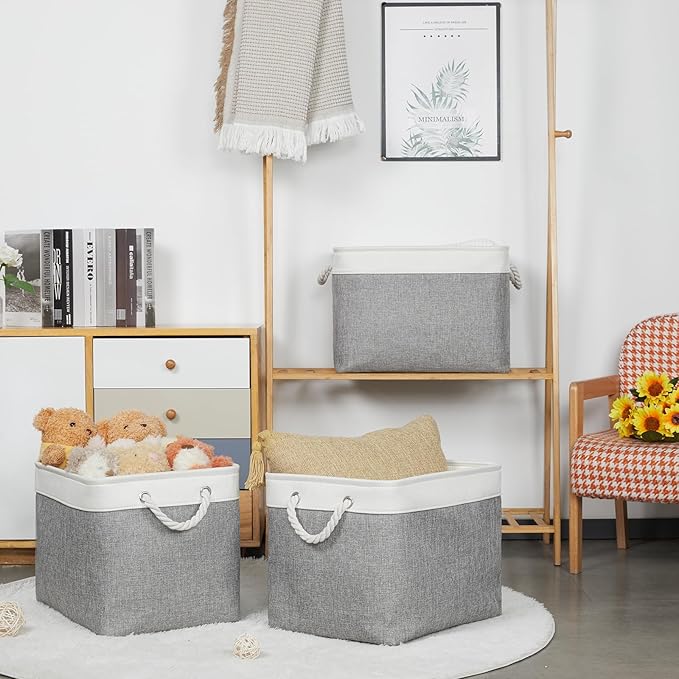 Bidtakay Large Storage Baskets for Organizing 3-Pack Fabric Closet Organizers Storage Bins with Handles 16x11.8x11.8 In Colla