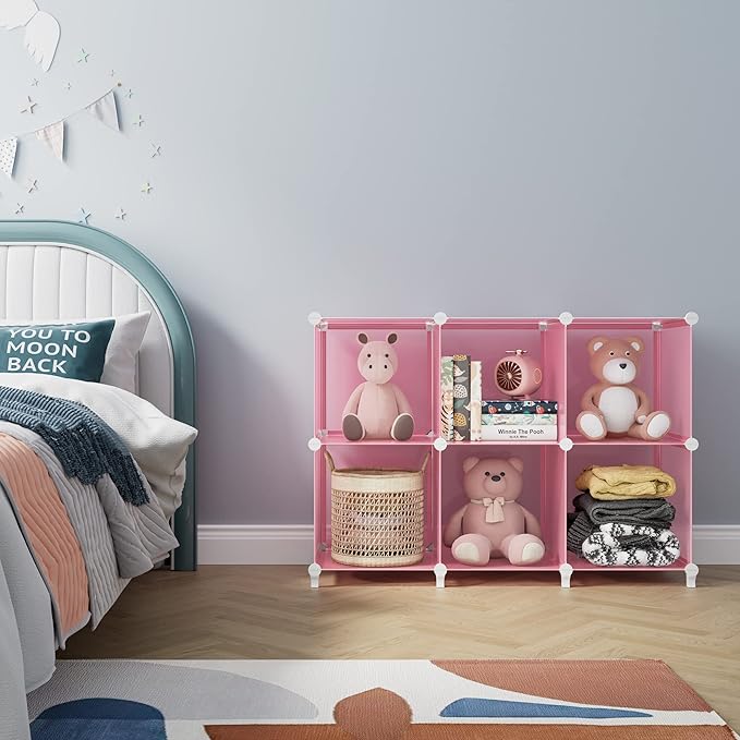 HOMIDEC 6-Cube Storage Shelf, Storage Bookcase Bookshelf with Metal Hammer, Storage Cubes Organizer Cabinet for Kids, Closet,