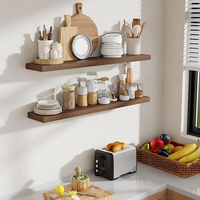 40 Inch Floating Shelves, 8 Inch Deep Floating Shelves for Wall, Hanging Shelf with Invisible Brackets, Deep Shelves for Bath