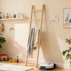 Wooden Blanket Ladder - 76in Natural & Motley Wood - Leaning Wall Decor for Bedroom, Bathroom, Living Room - Rustic Quilt Hol