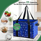 Reusable Grocery Bags (3 Pack) - Heavy Duty Foldable Tote Bags with Long Handles & Hard Bottom - Large Reusable Shopping Bags, Box-Shaped Grocery Totes Hold Up to 65 lbs, Stand Up & Fold Flat