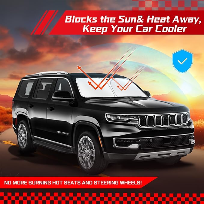 ARISMOTOR Windshield Sun Shade for Jeep Wagoneer 2022-2026, Custom Fit Foldable Front Window Sunshade Sun Visor Protector, Block UV Rays Keep Your Car Cooler