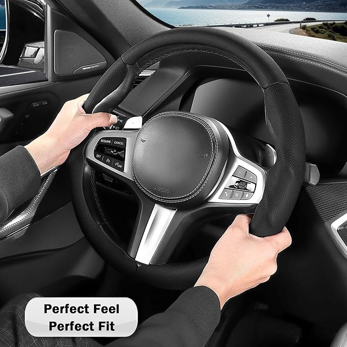 Steering Wheel Cover for BMW 3 4 Series(2021-2024) 5 Series(2020-2023) X5(2019-2020) X7(2020-2025) 328i 320i 330i 325i 528i 535i 530i M3 2 4 7 8 Series X3M X4 X6 XM M2 M4 M5 M8 Z4 i4, Black