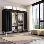 Heavy Duty Portable Wardrobe Closet, Metal Foldable Covered Clothes Rack, 1500LBS, Freestanding Closet System Rolling Garment
