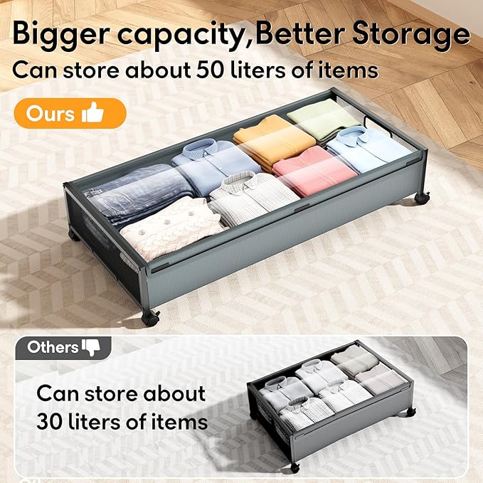 Under Bed Storage Containers with Wheels 2 Pack Underbed Shoe Storage Bedroom Storage Bins Organizer Large Capacity Under Bed