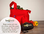 Sturdy Reusable Grocery Bags Foldable and Washable - Made From RipStop Nylon Hold 50lbs - Designed in USA Reusable Shopping Bags Inside a Compact Pod with Carry Clip - 10 Pack in Red