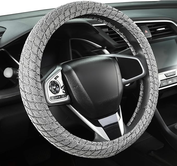 Auto Newer Breathable Steering Wheel Cover Suitable For Four Seasons，Anti-Slip Design，Odorless，Easy Carry ，Unviersal Fit for Truck SUV Sedans Vans，Interior Accessories Standard Size[14" 1/2-15"]（Grey）