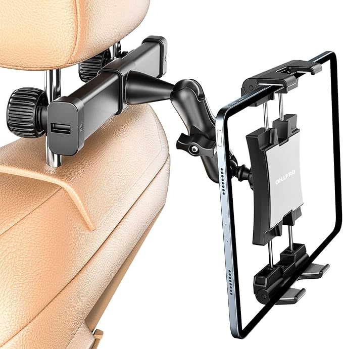 OHLPRO Headrest Tablet Holder for Car Back Seat iPad Car Mount with 360° Adjustable Arm, Road Trip Essentials for Kids or Adults Accessories–Fits for 5"-13" Tablets iPad Galaxy Tab Fire HD+ Switch
