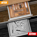 Bellsal Large Premium Acacia Wood Silverware Organizer - Expandable Utensil Drawer Organizer - 17"x19.6" Utensil Holder and C