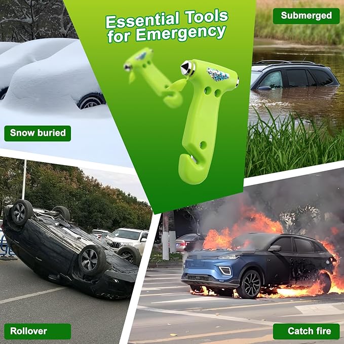 Car Window Breaker, Safety Hammer - 3 in 1 Escape Tools, Window Breaker Seatbelt Cutter, Roadside Emergency Kit with Light Re