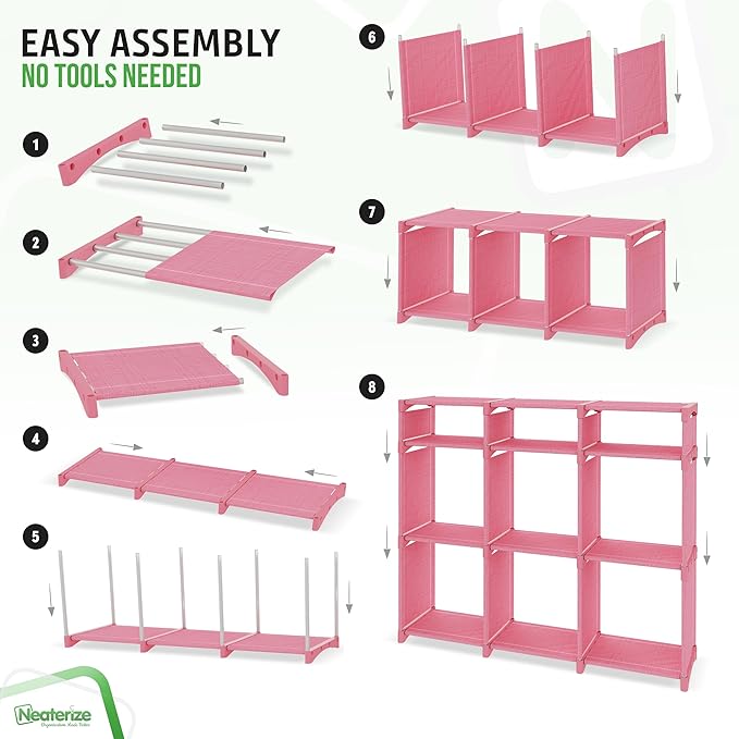 Cube Storage Organizer with Storage Bins Included - The Perfect Closet Organizers and Storage Solution. Includes 9 Storage Cu