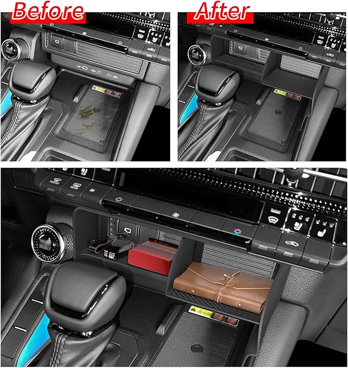smabee 2PCS Center Console Organizer for 2024 2025 2026 Toyota Land Cruiser Prado 250 Accessories Interior ABS Center Console Organizer Storage Box Tray