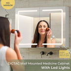 DICTAC Medicine Cabinet with Mirrors and Storage 31.5''x23.6'' Wall Mounted Bathroom Mirror Cabinets with Led Lights Double D