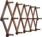 WEBI Accordion Wall Hanger, Wooden Coat Rack Wall Mounted, Hat & Cap Hook Rack, 16 Peg Hooks, Walnut Color