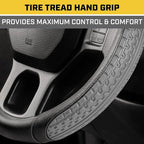 CAT® DuraGrip Car Steering Wheel Cover, Gray Tire Tread Traction Design, Auto Steering Wheel Cover for Cars Trucks Vans SUVs, Improve Grip and Control, Durable Comfortable - Large 15"-16" Inches