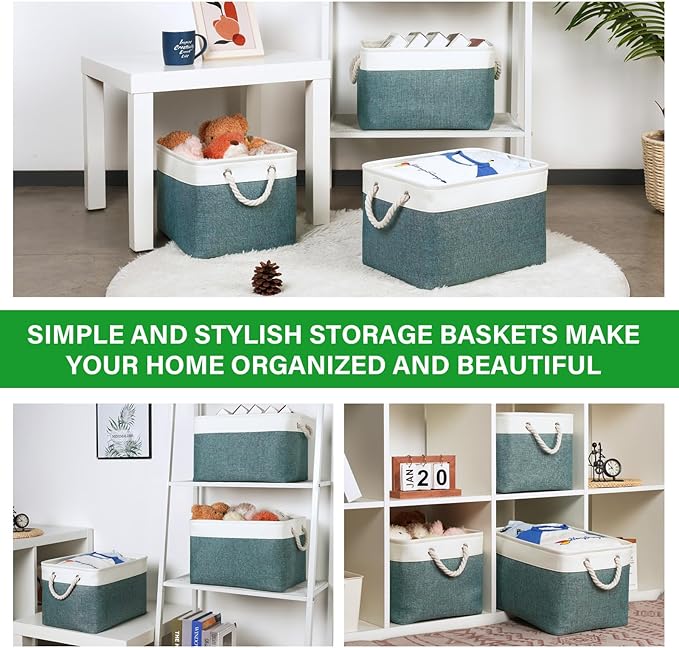 Bidtakay Fabric Storage Baskets for Shelves 3 Pack Large Storage Bins for Organizing Linen Collapsible Organizer for Closet-D