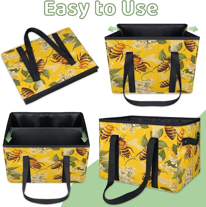 Reusable Grocery Bags Heavy Duty Shopping Bags Foldable Large Tote Bags with Long Handles & Hard Bottom