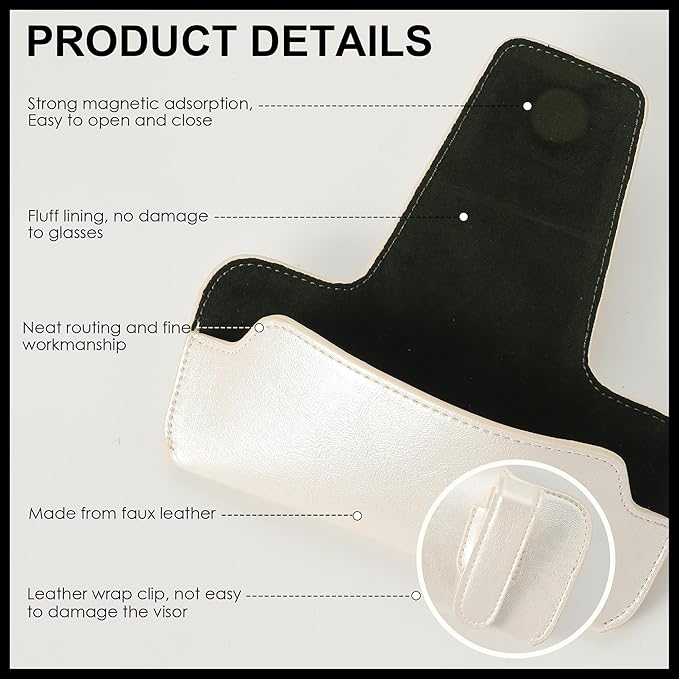 Sunglass Holder for Car Visor, Car Sunglasses Holder Leather, Eyeglasses Holder Glasses Storage Case Visor Accessories