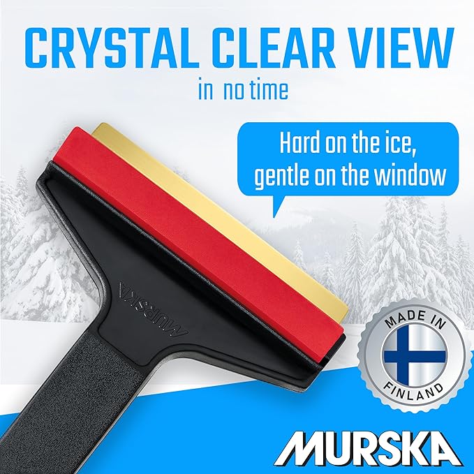 Ice Scraper Brass Blade 2 Pack Car Ice Scraper Long Handle 14,5 inch Ice Scraper for Car Snow Scraper Ice Scrapers for Car Windshield Original Murska Europe (2-Pack L&P A055 Black Red)