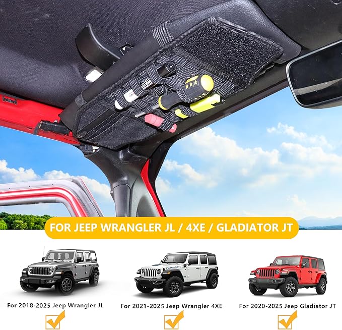 Tactical Sun Visor Organizer Visor Storage Compatible with 2018-2026 Jeep Wrangler JL 4XE Gladiator JT Accessories Car Sun Visor Sunglasses Holder Webbing Molle Panel, 2x Driver Passenger