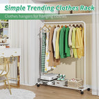 Simple Trending Standard Clothes Clothing Garment Rack with Storage Shelves, Rolling Clothes Organizer on Wheels for Hanging 