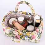 Small Storage Basket Organizer, Mini Fabric Floral Storage Baskets with Handle, Quilted Portable Collapsible Storage (C)