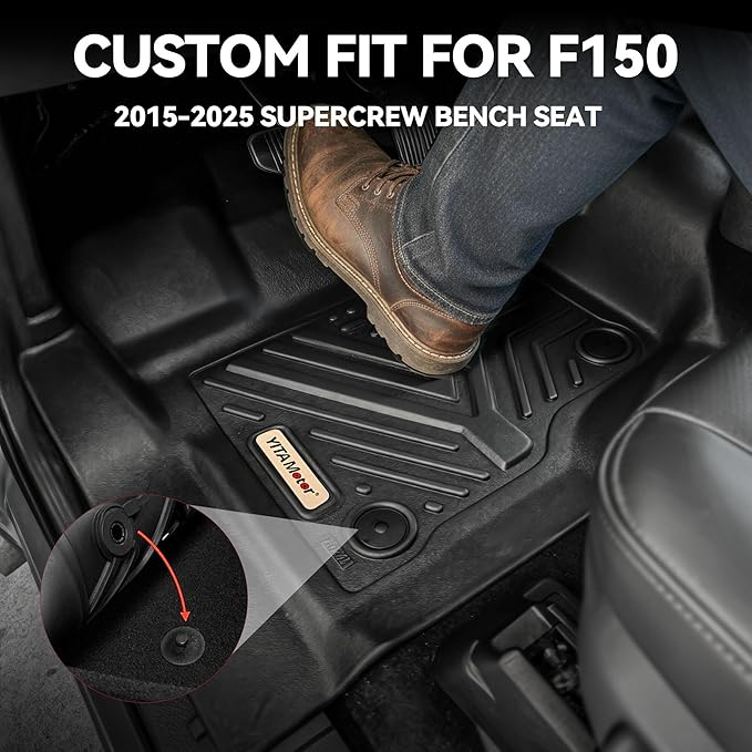 YITAMOTOR Floor Mats for 2015-2026 Ford F-150 Super Crew Cab Bench Seat, Custom Fit All Weather Anti-slip TPE Rubber Mat, Super Duty Ford F150 Accessories, F 150 Floor Liners Set, 1st & 2nd Row, Black