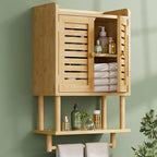 AmazerBath Bathroom Wall Cabinet, Bamboo Over The Toilet Storage Cabinet, Hanging Medicine Cabinets with Towel Bar, Wall Moun