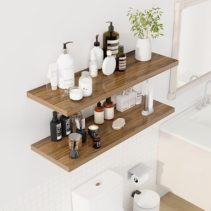 Dreamland 40" Floating Shelves for Wall, 12" Deep Slim Walnut Floating Shelves, Wall-Mounted Shelves for Bedroom, Living Room