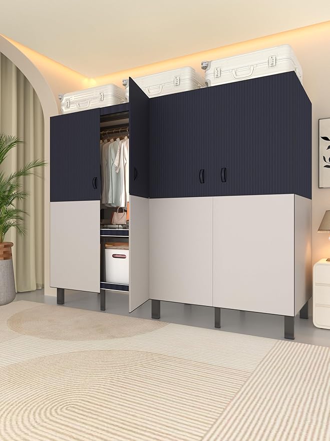 Foldable Portable Wardrobe Closet with Magnetic Doors & Cover, Heavy Duty Covered Clothes Rack with Hanging Clothing Rod, Met