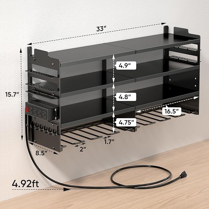POKIPO Large Power Tool Organizer Wall Mount with Charging Station,4 Layer Heavy Duty Metal Tool Storage Rack Loads 600lbs wi