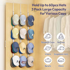 SWTYMIKI Over Door Hat Organizer - 3 Packs Metal Hanging Hat Rack with 12 Hooks Design, Baseball Cap Hanger Organizer Storage